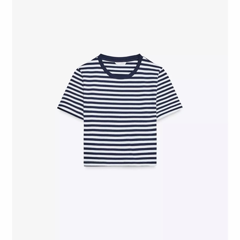 Zara crop stripe top black and white medium